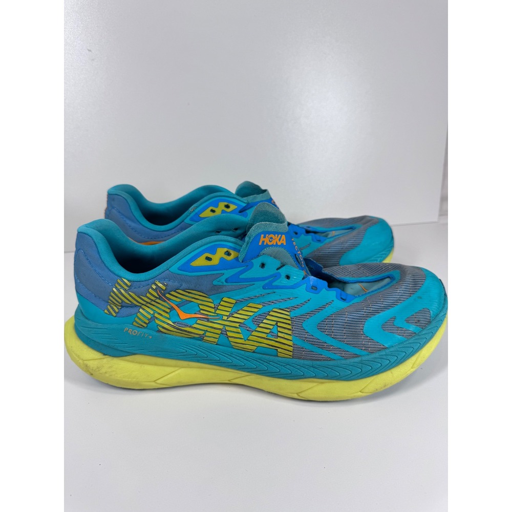 Hoka Trail Running Shoes Tecton X 2 Blue Yellow 12 12D 46.5 No laces no insoles